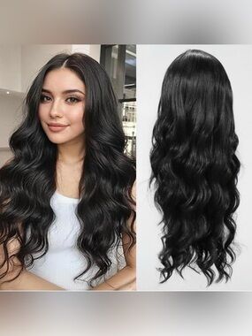 Synthetic 26” Black Wavy Lace Part Wig - Natural Shine #TC6